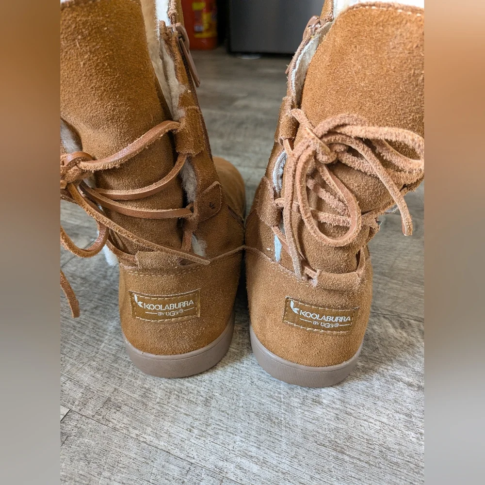 Womens Koolaburra By UGG Short Tan Fleece Boots Sz. 8 - Picture 12 of 16